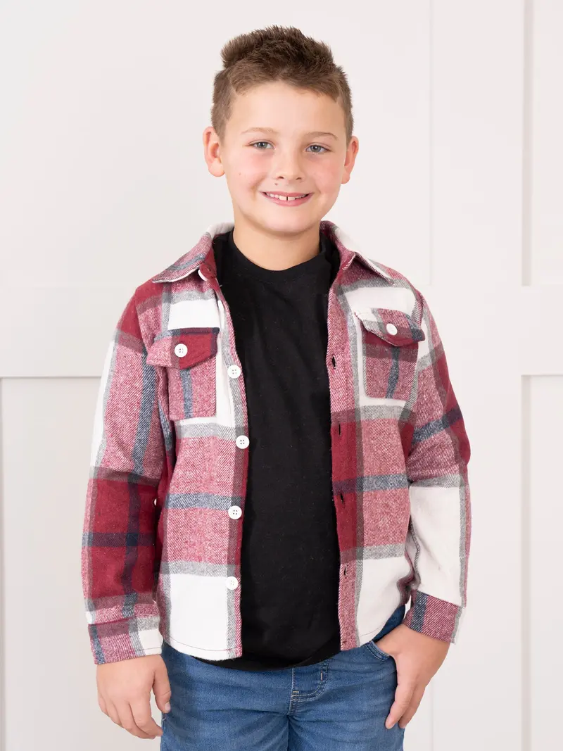 Burgundy Pocket Flannel Button-Up Shirt 1