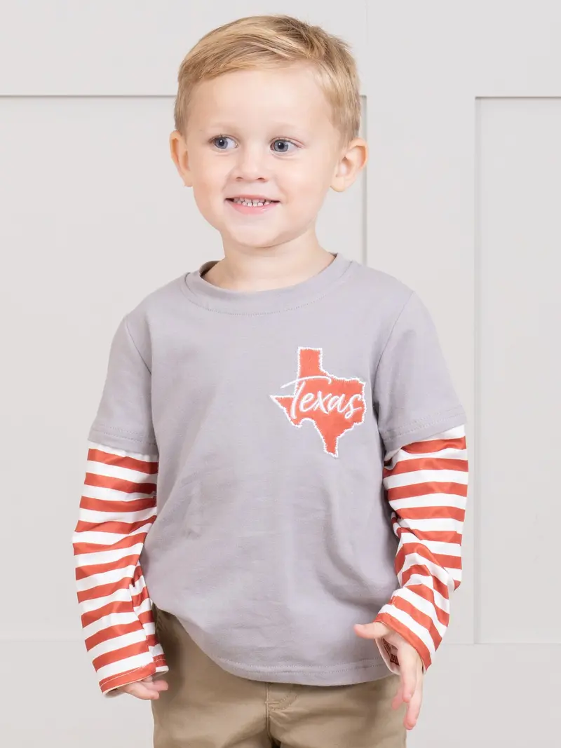Burnt Orange Striped Raglan Top For Toddlers 1
