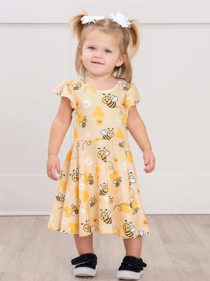 Busy Bees Smocked Ruffle Dress For Toddlers 1