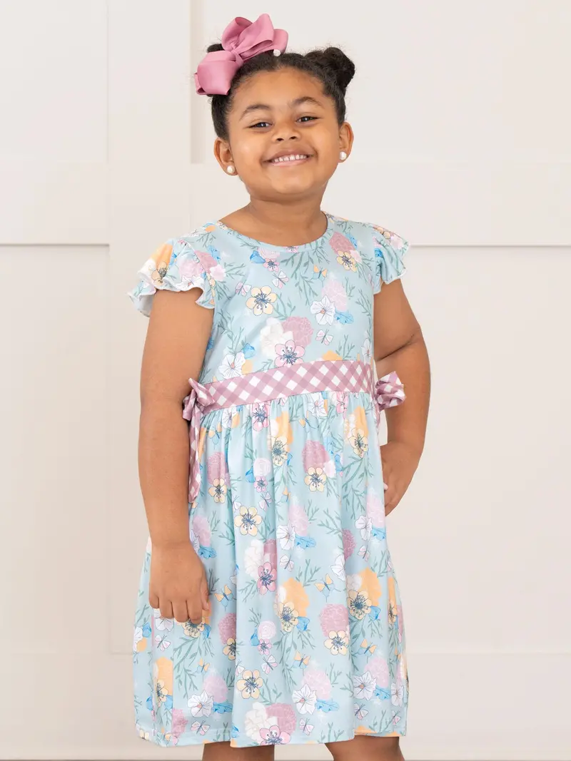 Butterfly Floral Dress With Flutter Sleeves And Bow 1