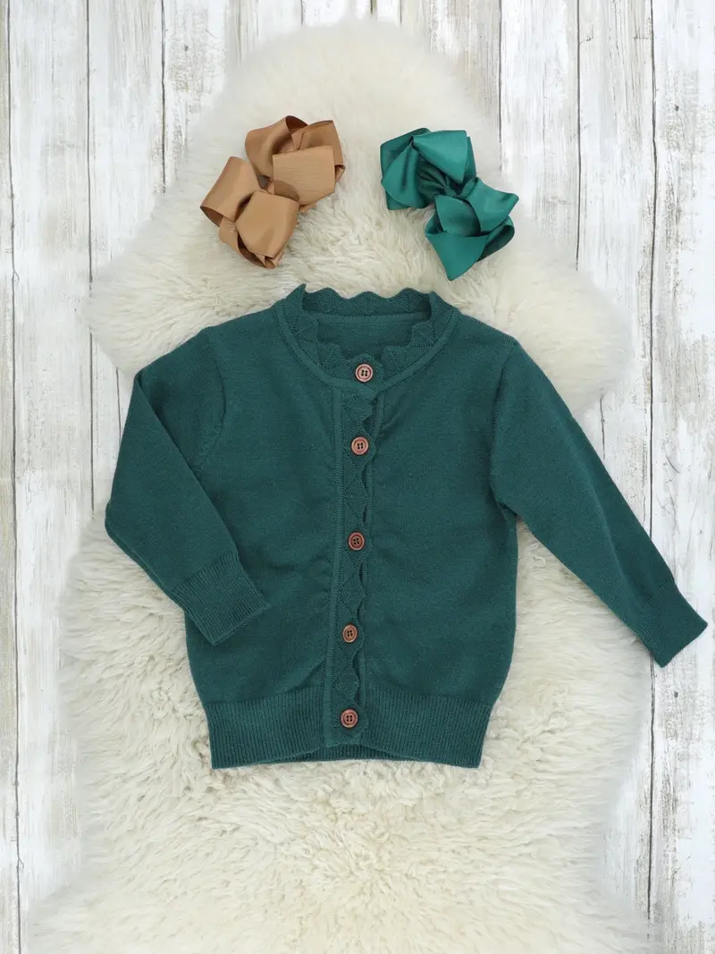 Button-Front Evergreen Ruffle Cardigan 1