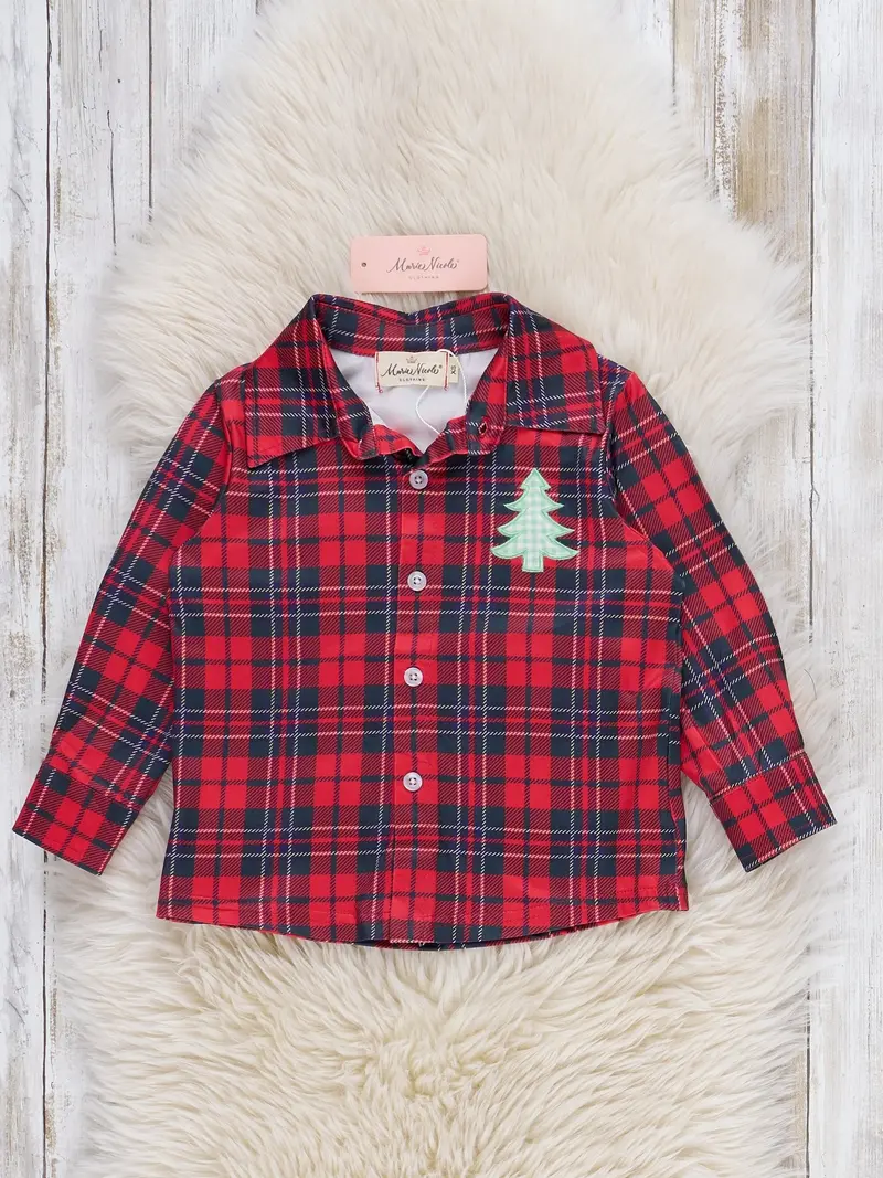 Button-Up Shirt With Christmas Tree & Lumberjack Embroidery 1