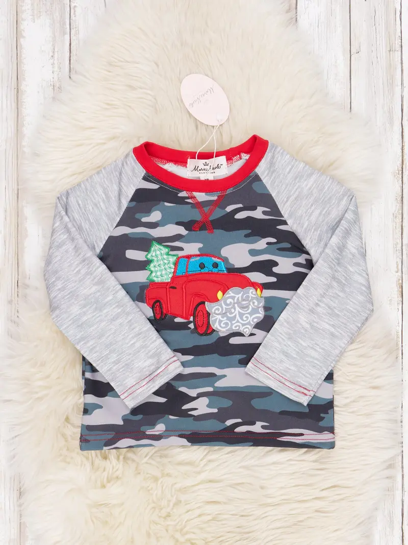Camouflage Christmas Tree Truck Raglan Tee 1