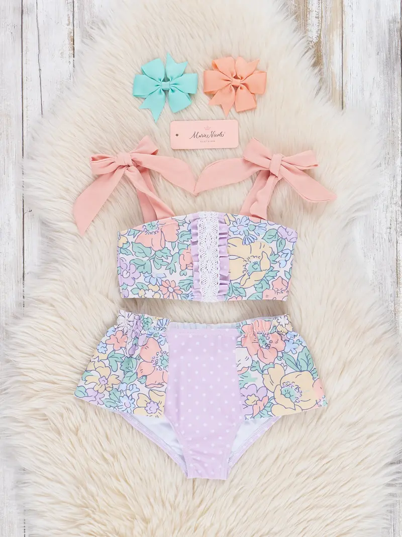 Canna Lily Doodle Tie-Front Swimsuit 1