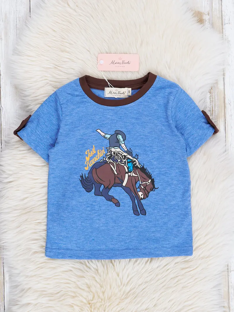 Casual "Just Ranchin'" Heather Blue Short-Sleeve Shirt 1