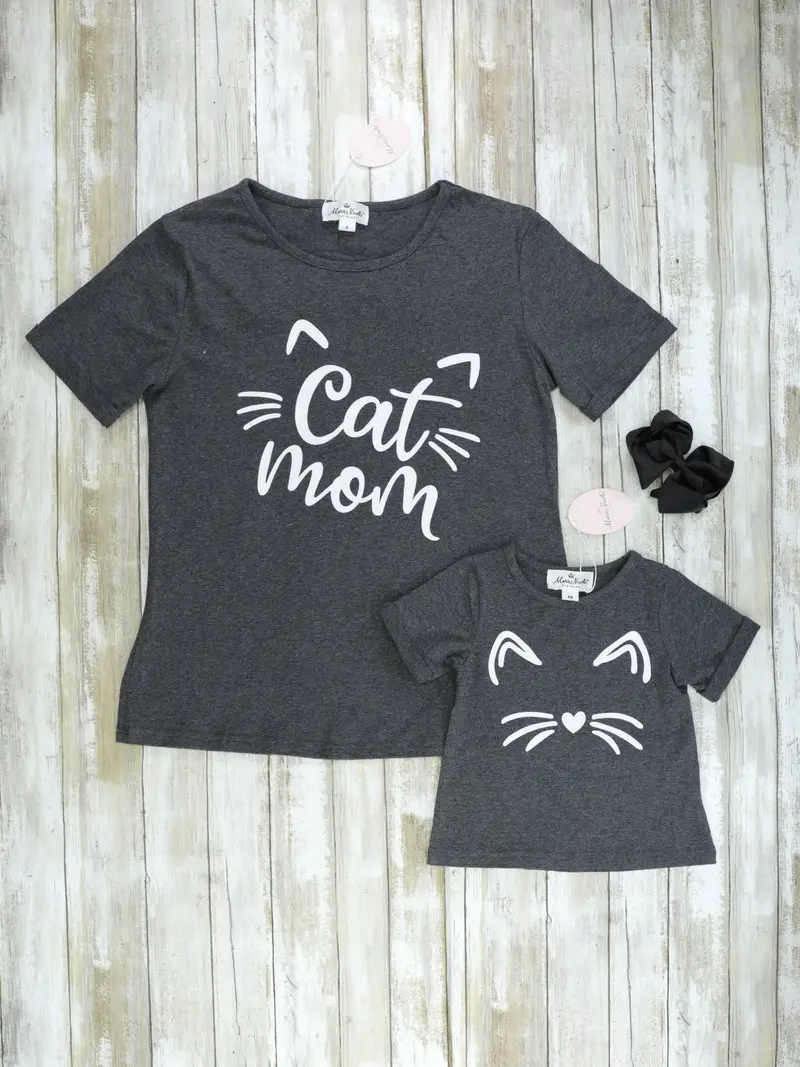 Cat-Themed Short-Sleeve Matching Top Set For Mom And Daughter 1