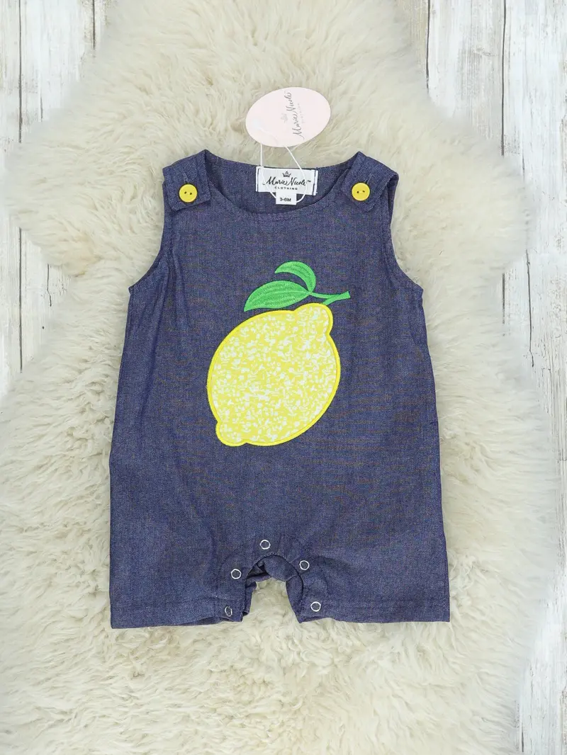 Chambray Lemon Graphic Johnny Romper 1