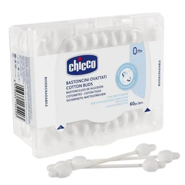 Chicco Baby Cotton Swabs – Hypoallergenic 60-Piece Pack For Gentle Infant Care 1