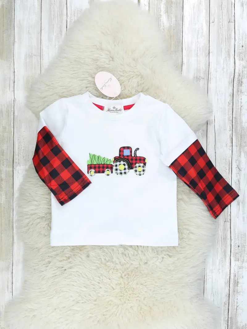 Christmas Tractor Shirt With Buffalo Plaid Design 1