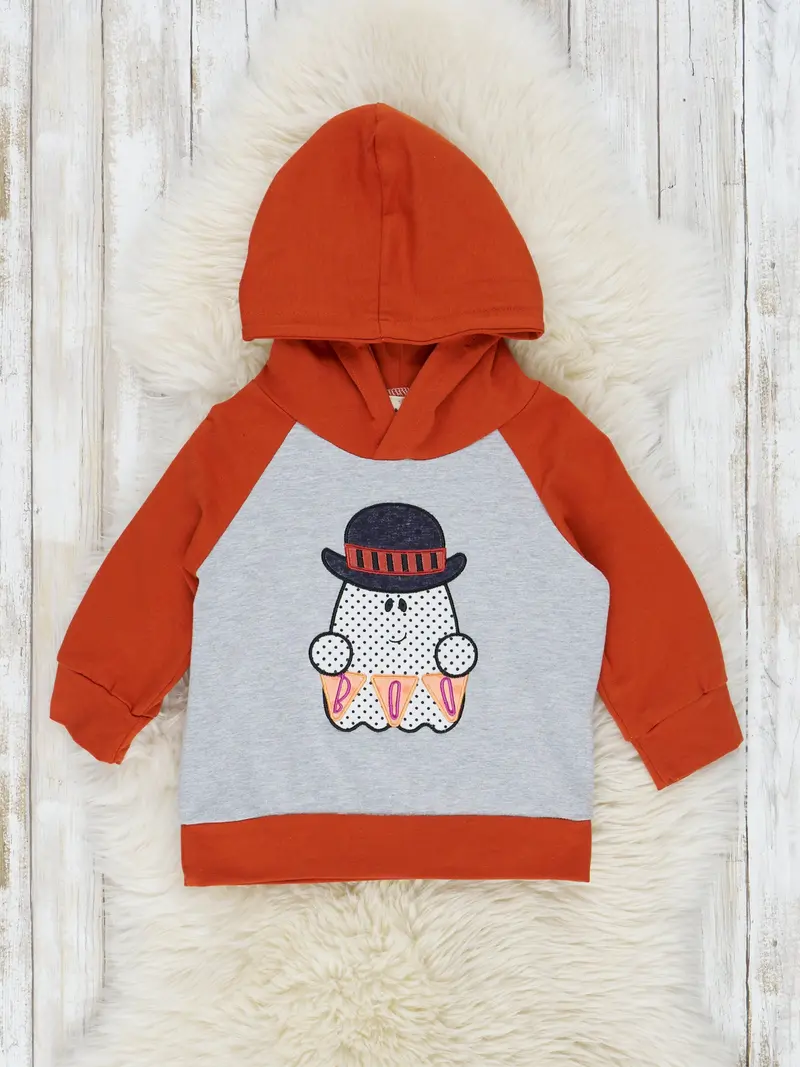 Cinnamon And Heather Grey Embroidered Ghost Hoodie 1