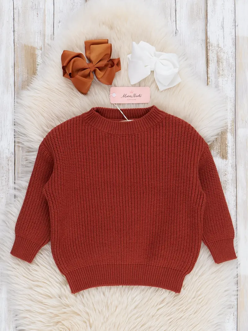Cinnamon-Hued Ribbed Knit Sweater For Toddlers 1