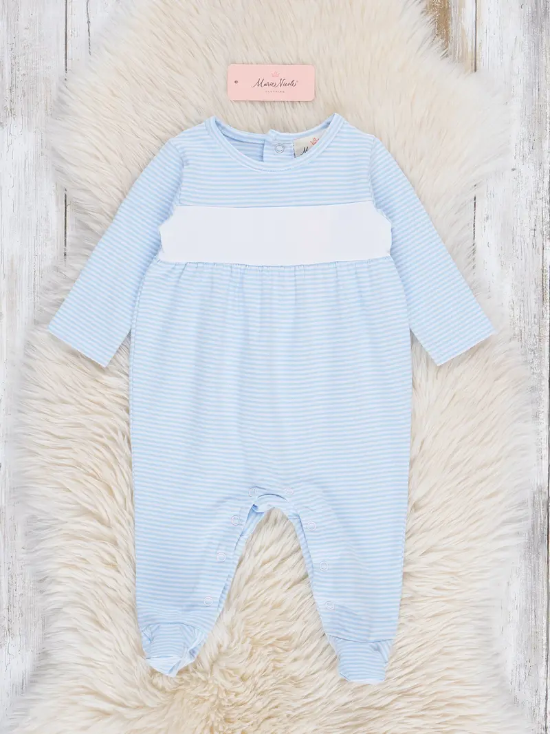 Classic Baby Blue Striped Footed Sleeper Pajamas 1