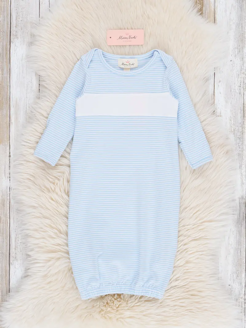 Classic Baby Blue Striped Gown For Newborns 1