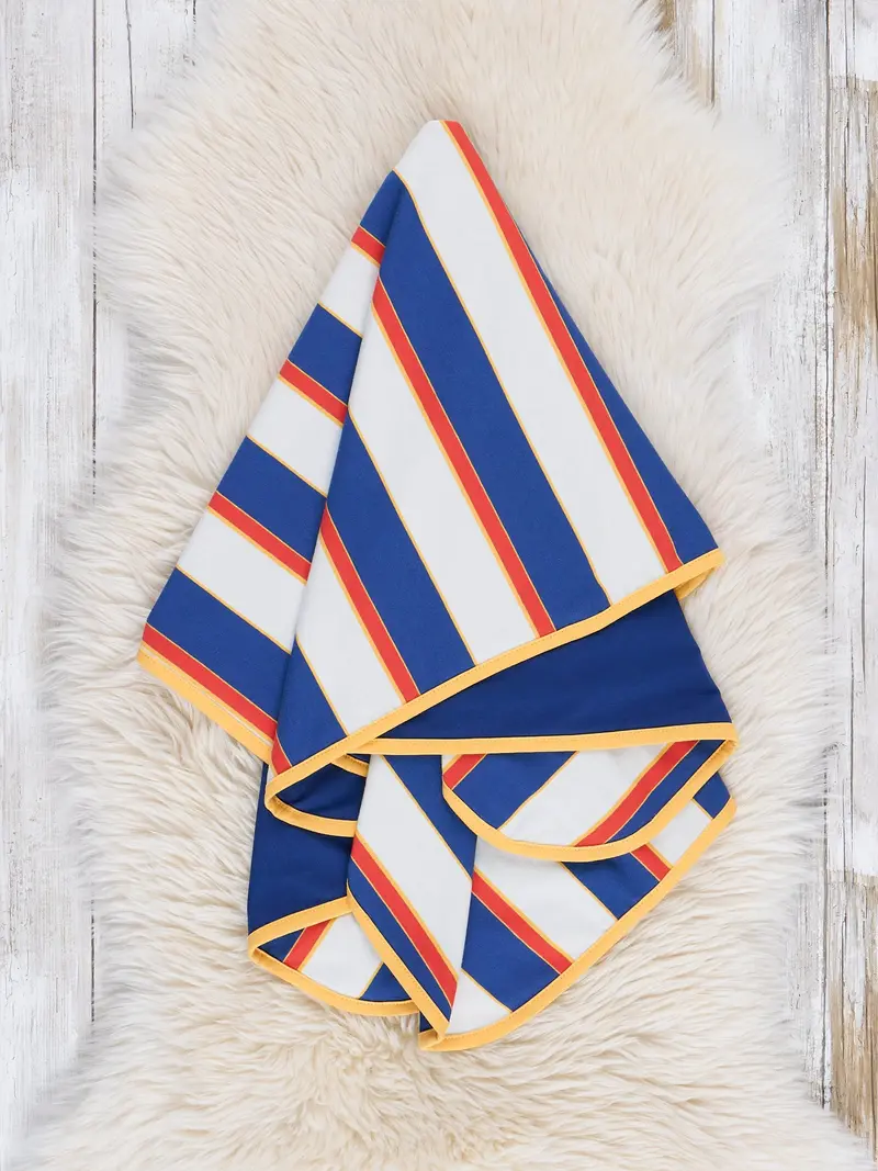 Classic Blue And Red Striped Knit Blanket 1