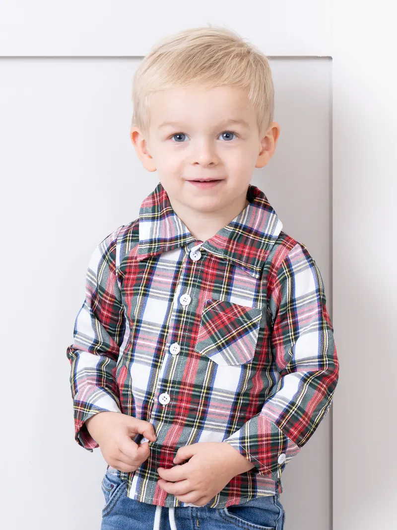 Classic Winter Holiday Plaid Button-Up Top 1