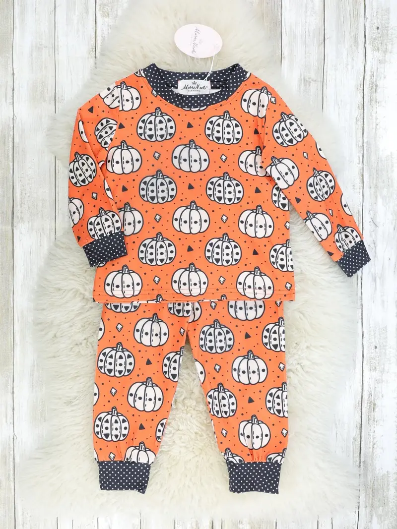 Comfortable Orange Pumpkin Print Pajama Set 1