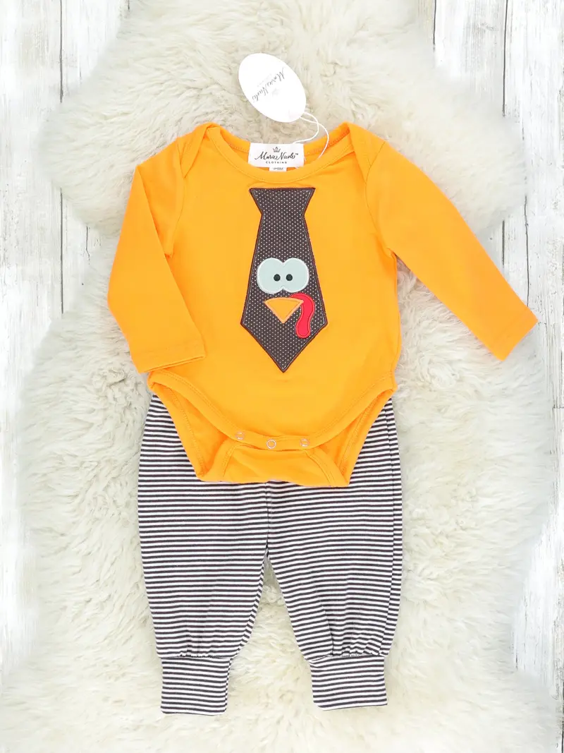 Coordinated Orange Turkey Tie Long Sleeve Outfit Set 1