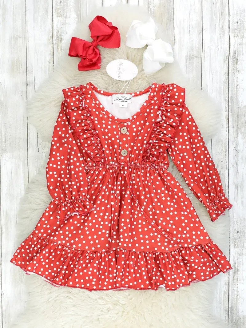 Coordinating Mom And Daughter Red Polka Dot Ruffle Dresses 1