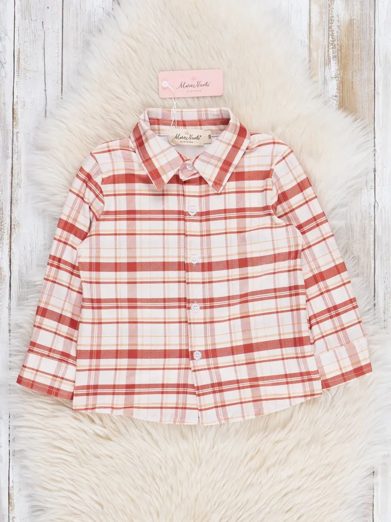 Copper Plaid Button-Up Shirt For Kids 1