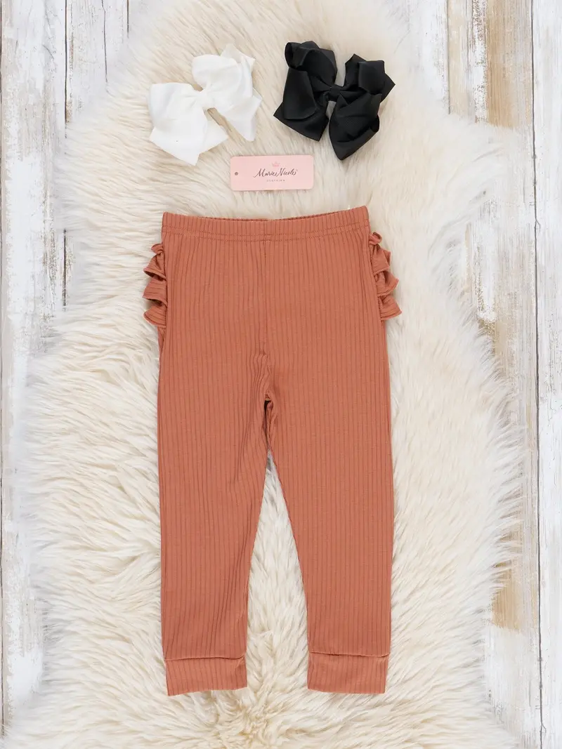 Copper Ribbed Ruffle-Cut Leggings 1