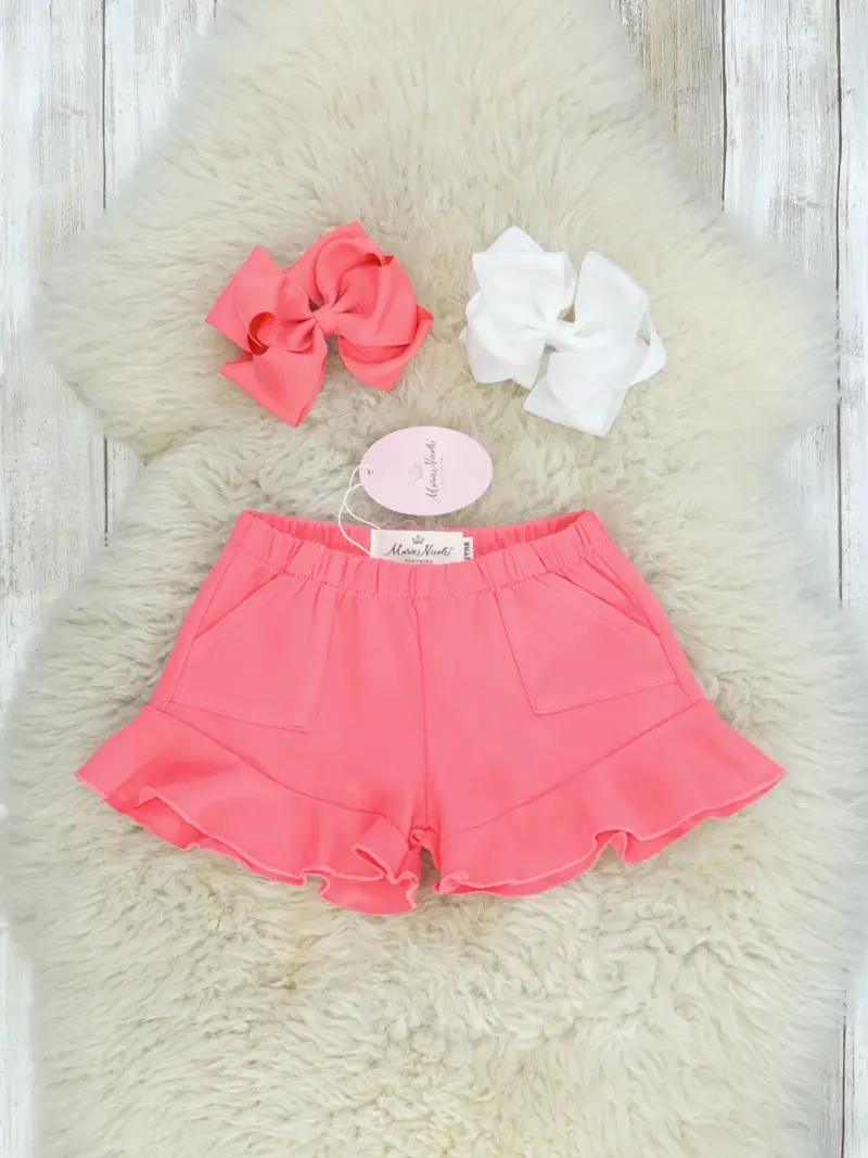 Coral Pocket Ruffle Shorts For Little Ones 1