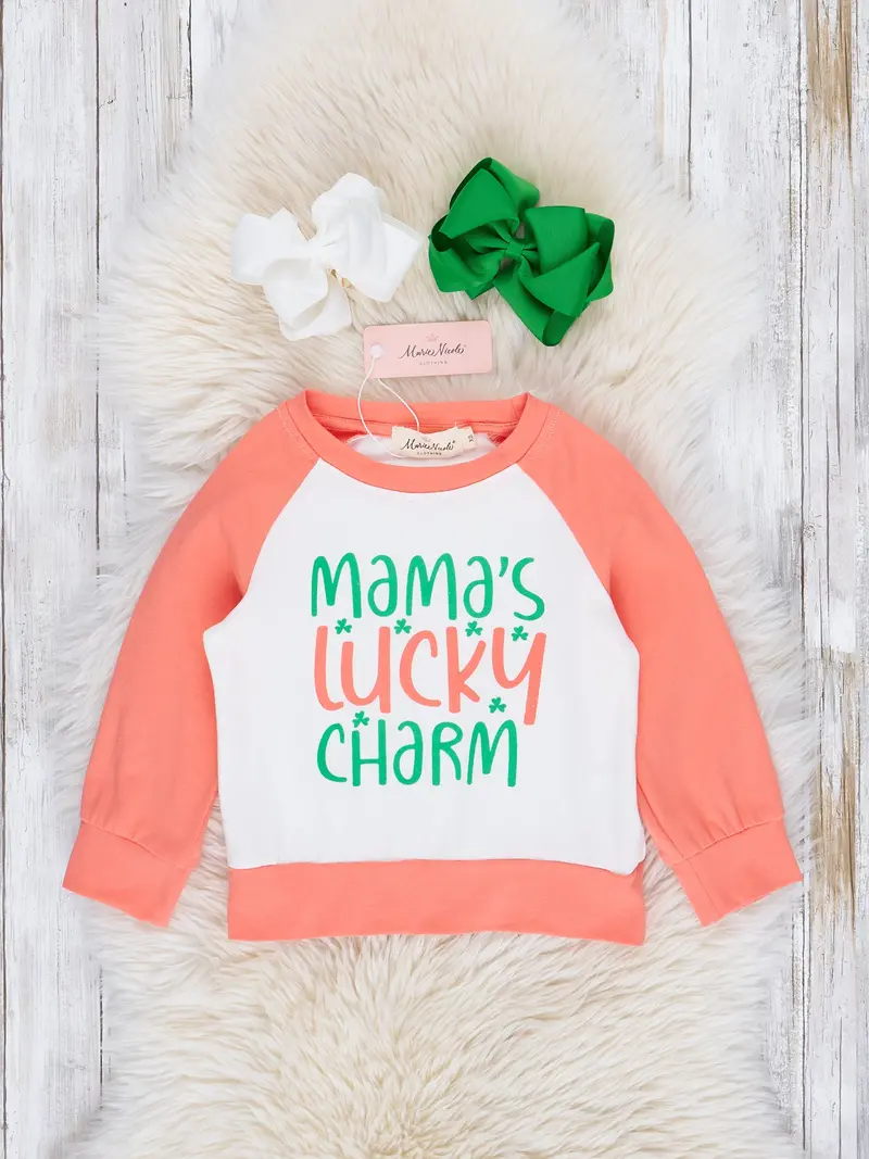 Coral Raglan Mama'S Lucky Charm Casual Shirt 1