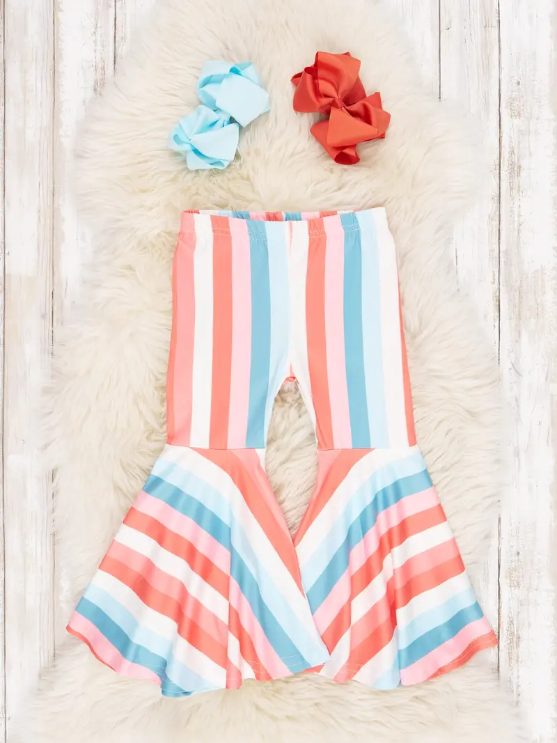 Coral Striped Bell Bottom Pants For Kids 1