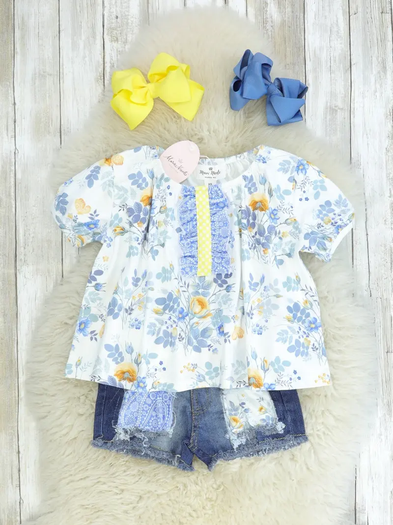 Cornflower Blue Floral Denim Coordinated Outfit 1