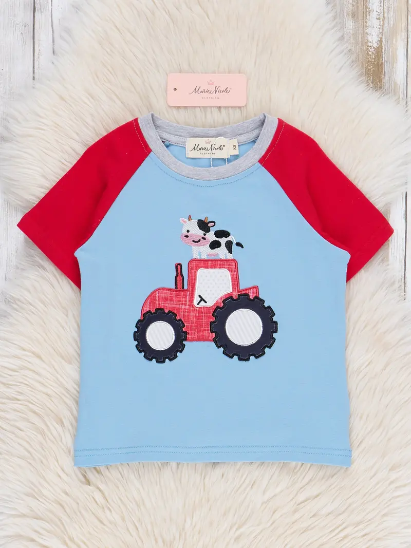 Cow-Print Embroidered Pocket Top For Toddlers 1