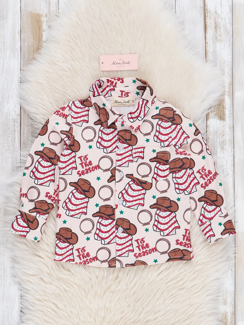 Cowboy-Style Christmas Button-Up Shirt For Boys 1