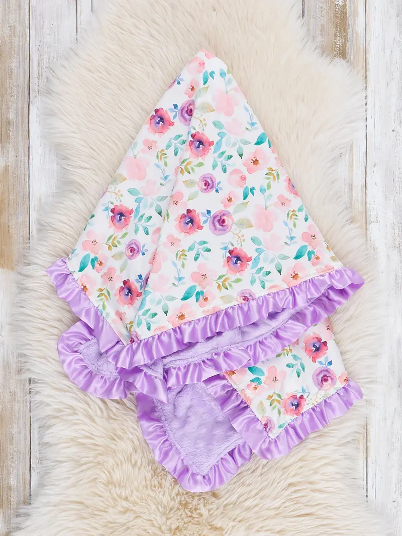 Cozy Florals Ruffle Minky Blanket For Nursery 1