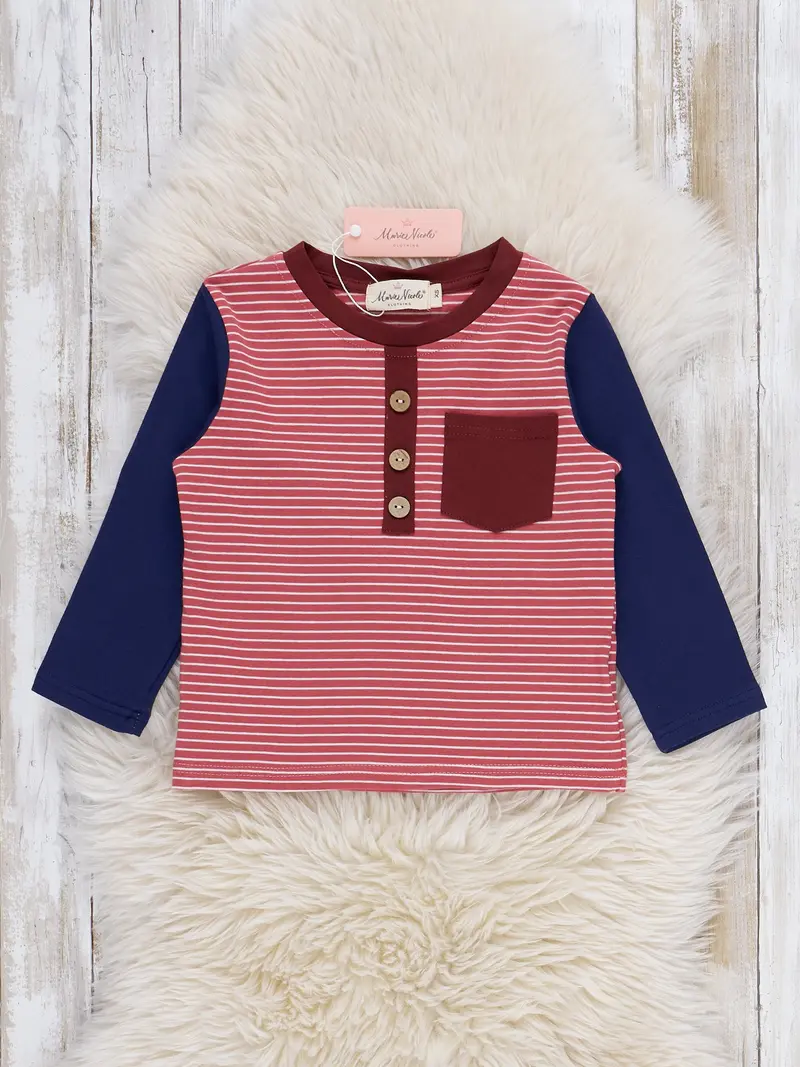Cozy Red And Navy Striped Button-Up Shirt 1