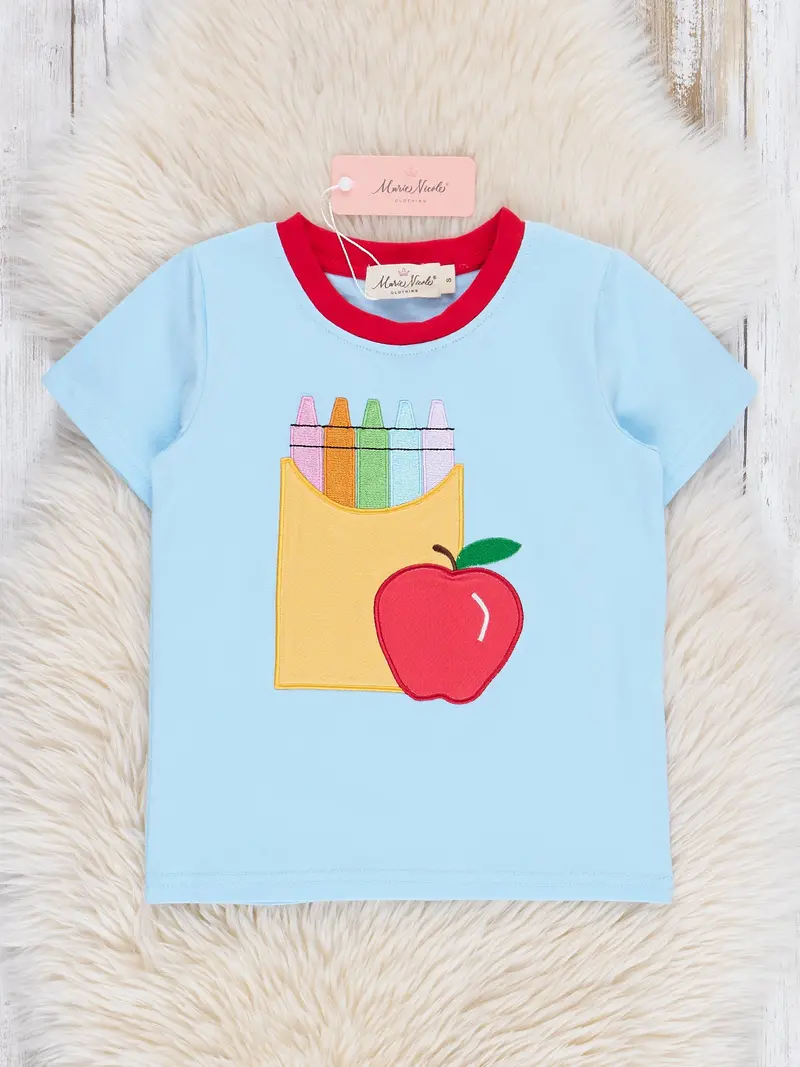 Crayon-Embroidered Apple Graphic Tee 1