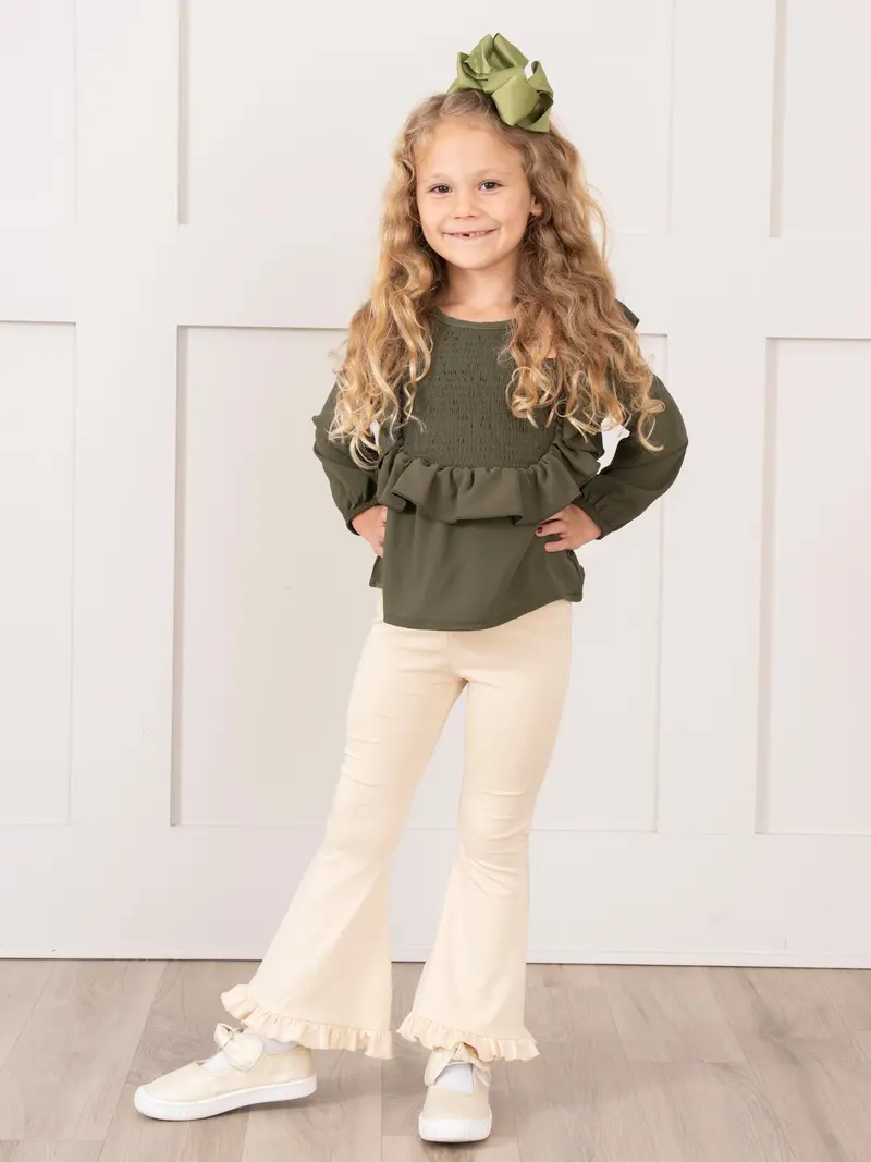 Cream Cotton Ruffle Flare Pants Outfit 1