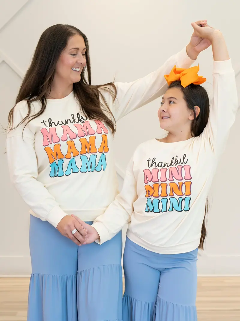 Cream Mom-And-Me Matching Set With "Thankful" Print 1