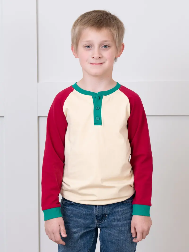 Cream Raglan Henley With Green Trim 1