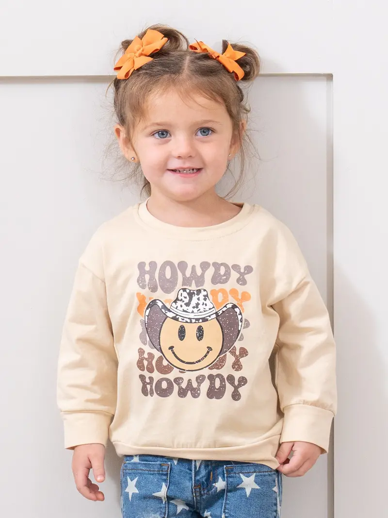 Cream Smiley Face Howdy Crewneck T-Shirt 1
