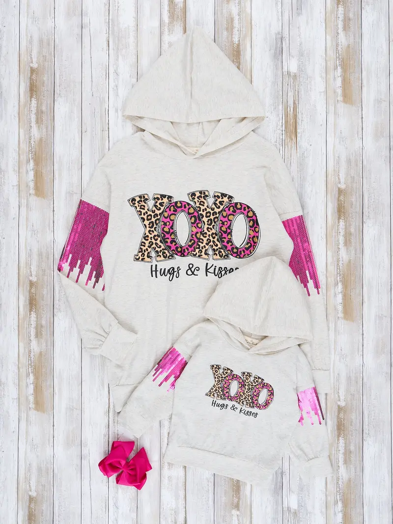 Cream Xoxo Matching Hoodie Set For Mom And Child