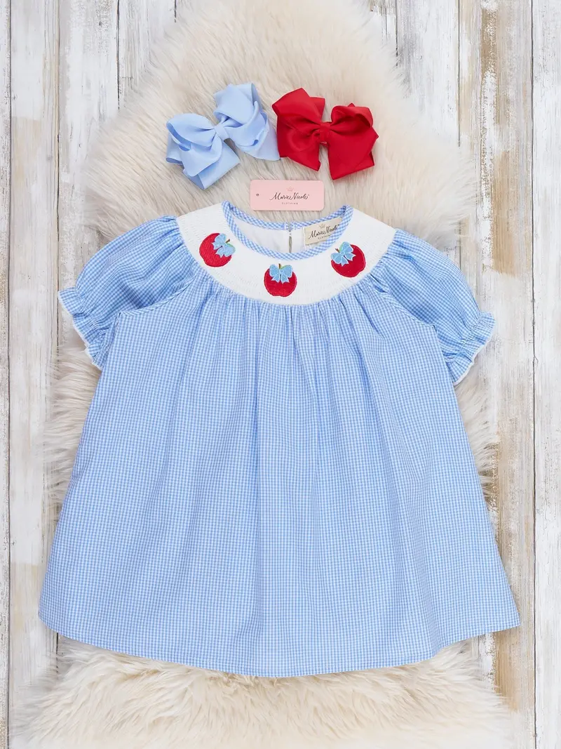 Crisp Apple Smocked Cotton Dress For Kids 1
