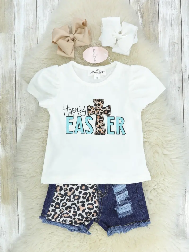 Cross-Embellished "Happy Easter" Denim Outfit 1