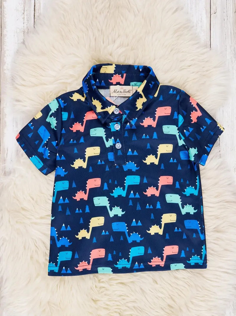 Dark Blue Dino Graphic Polo Shirt 1