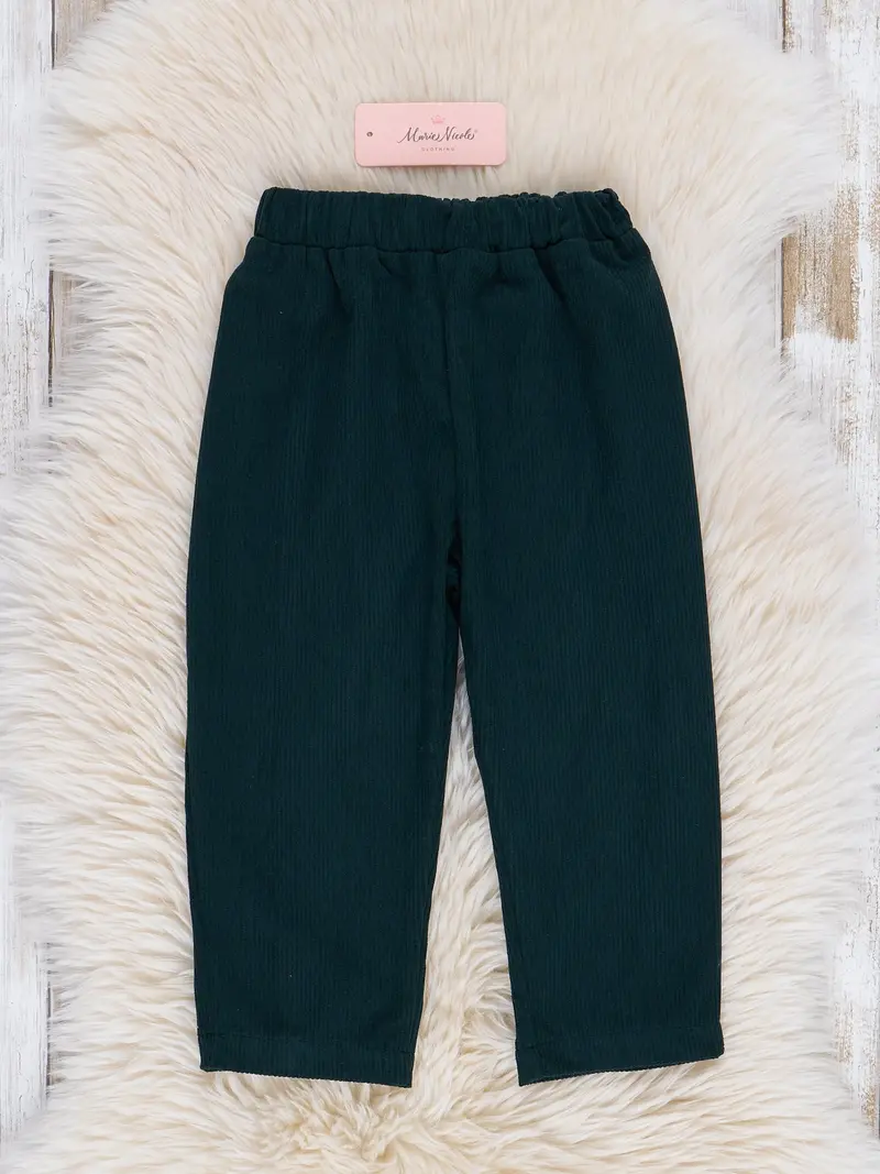 Dark Green Corduroy Pull-On Pants For Children 1