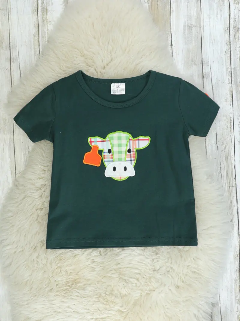 Dark Green Cow-Print Short Sleeve Shirt 1