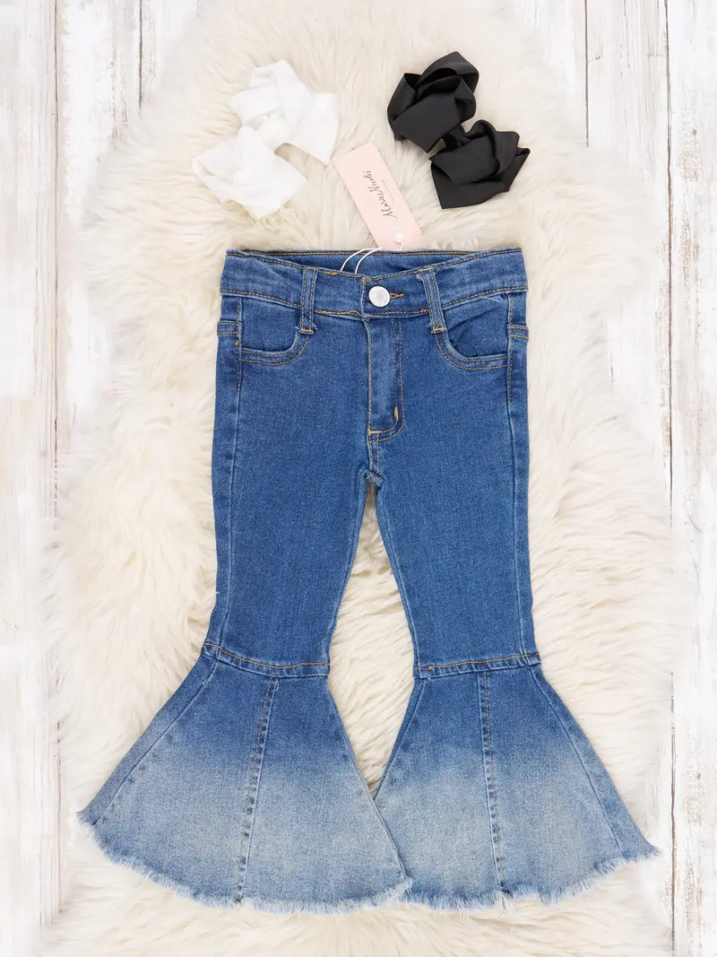 Dark Wash Bell Bottom Jeans For Kids 1