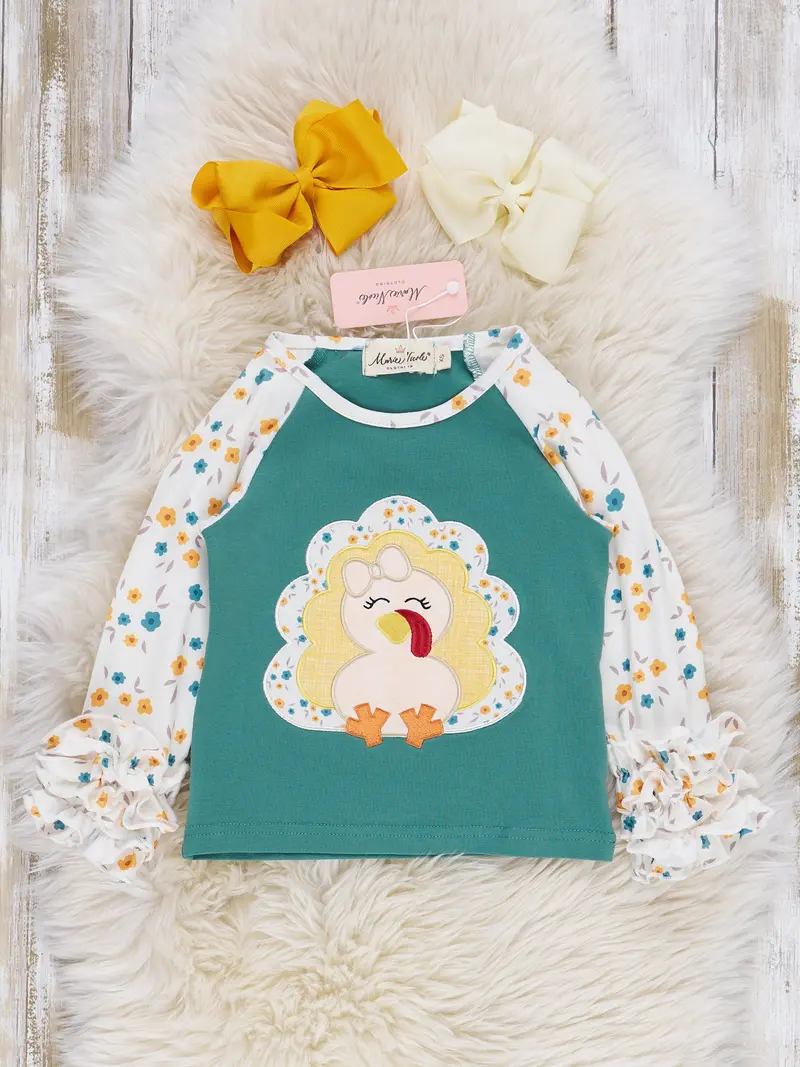Deep Emerald Embroidered Turkey Ruffle Top 1
