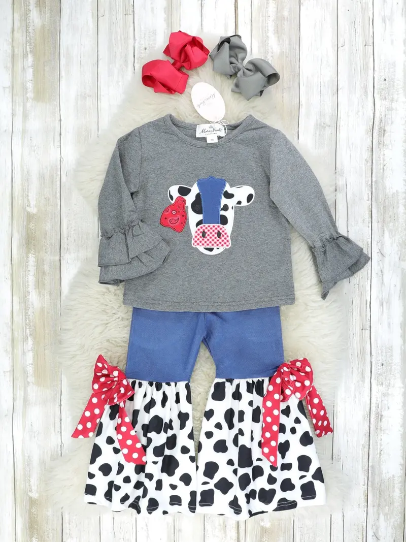 Denim Cow Farmer Matching Outfit Set 1