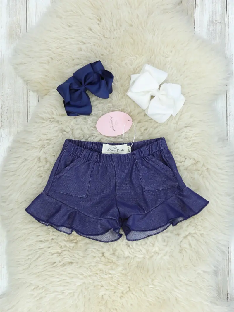 Denim Pocket Ruffle Short Set 1