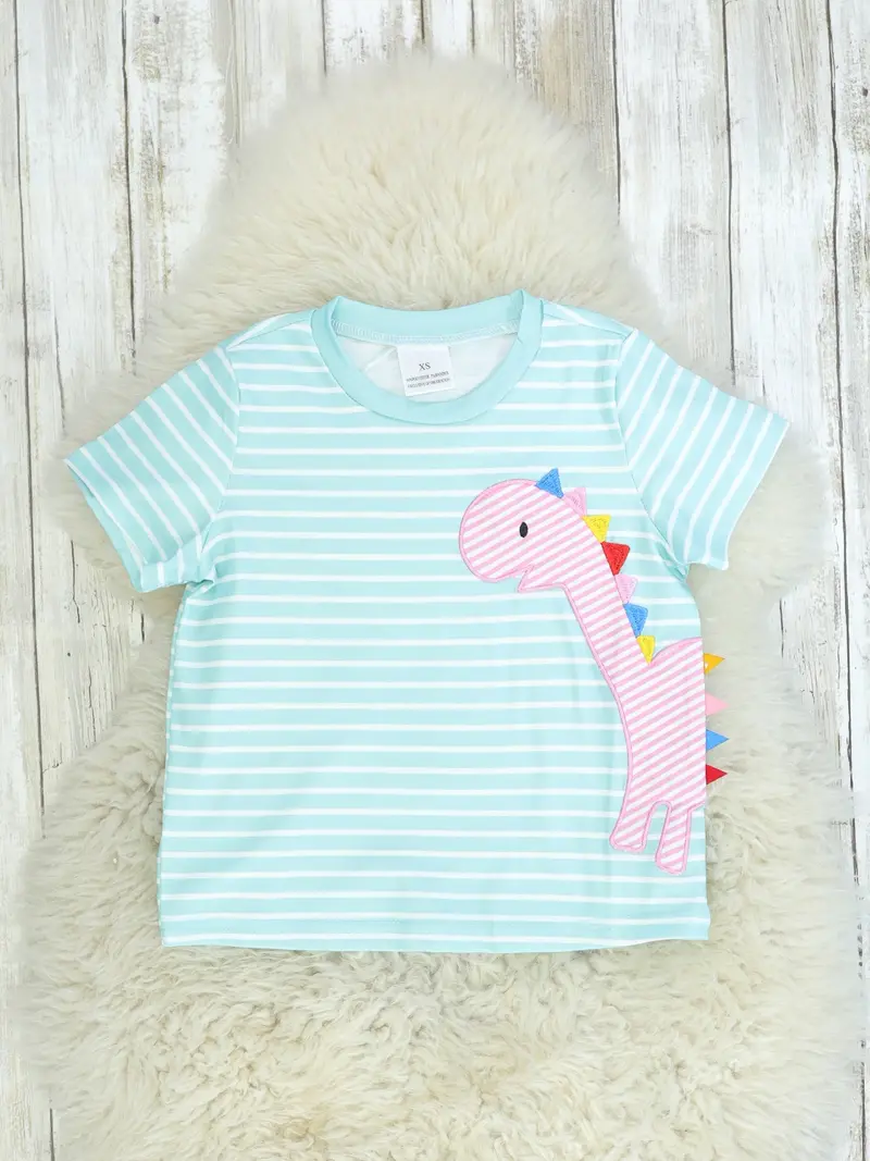 Dinosaur Graphic Shirt In Blue Stripes 1