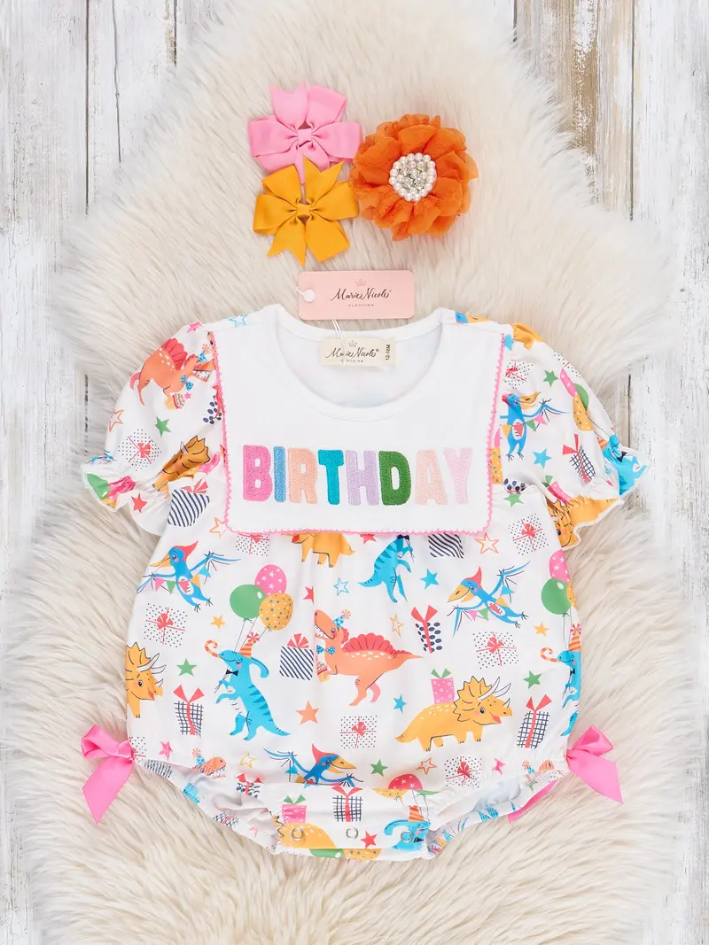 Dinosaur-Themed Birthday Ruffle Bubble Romper 1
