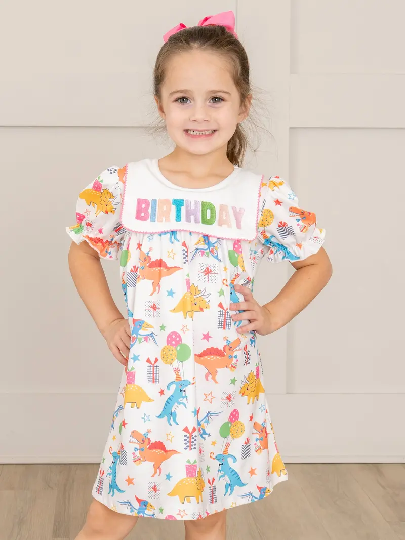 Dinosaur-Themed Birthday Ruffle Dress 1